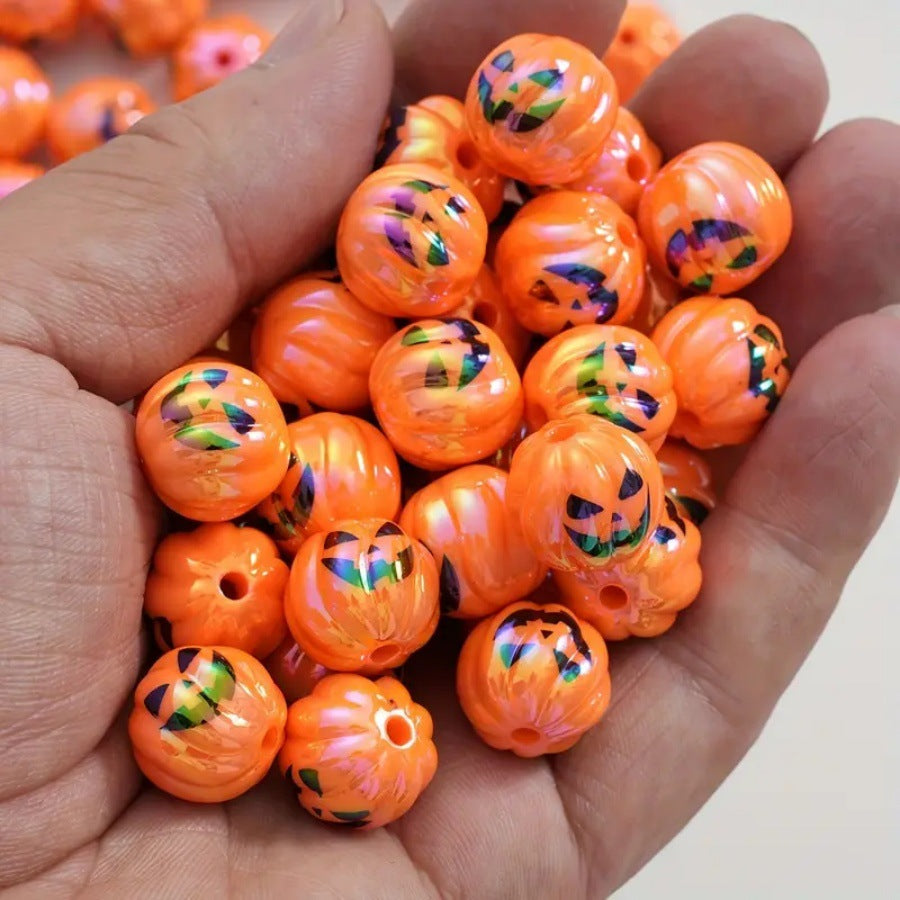 Wholesale 50pcs Acrylic UV-plated Funny Halloween Pumpkin Beads DIY Jewelry Accessories Beads