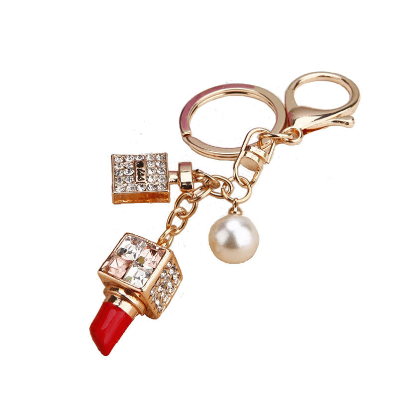 Wholesale Pearl Perfume Bottle Bow Rhinestone Keychain Bag Charm Chic Fashion Accessory Boutique Gift