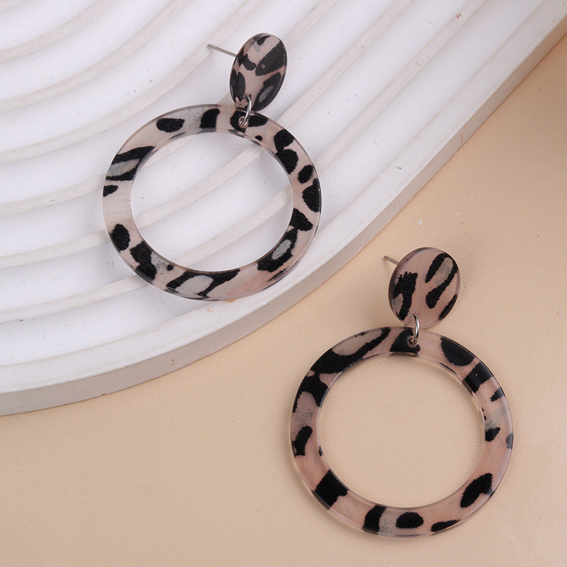 Wholesale Acetate plate colorful hollow round acrylic earrings retro leopard print earrings