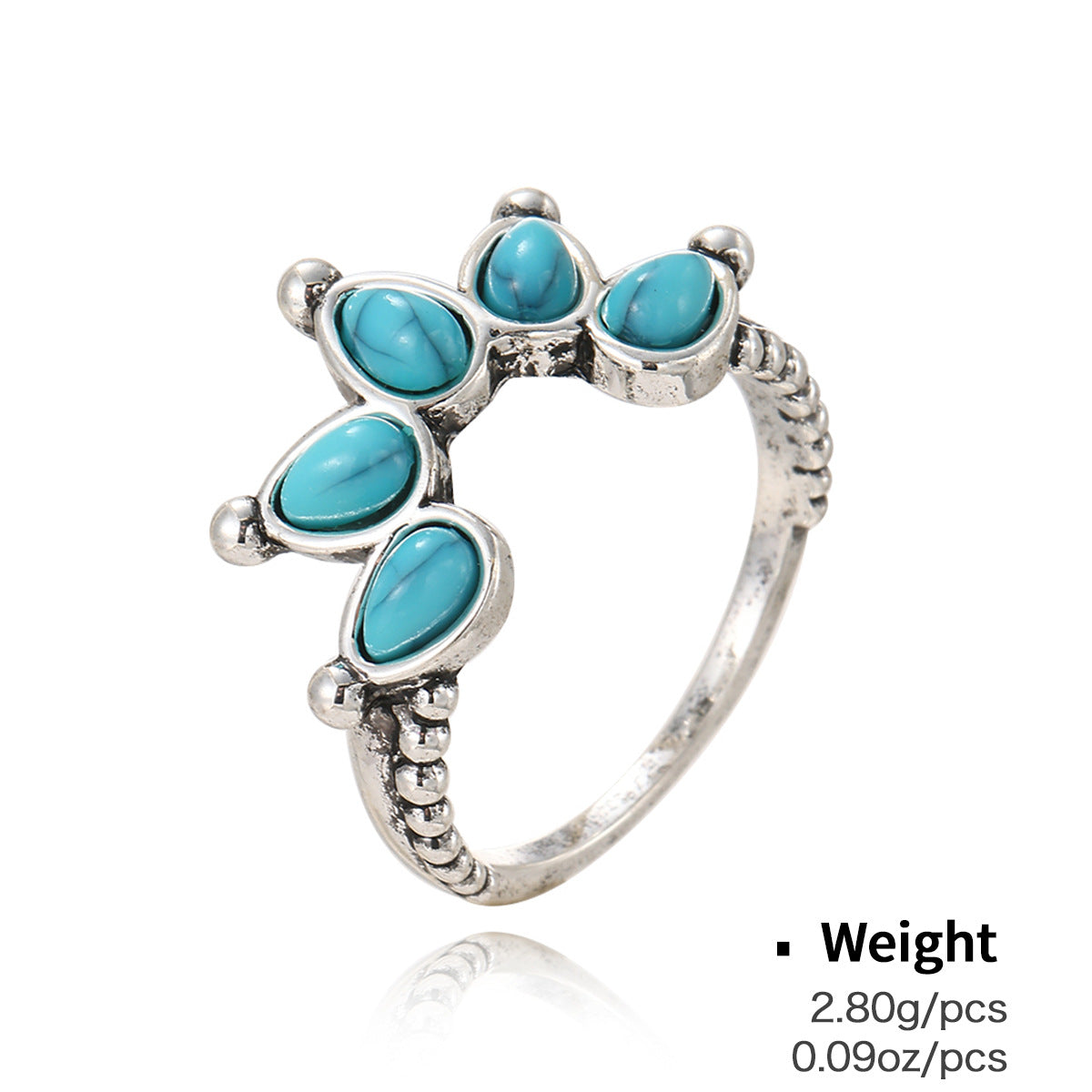 Wholesale Geometric turquoise teardrop gemstone retro ring