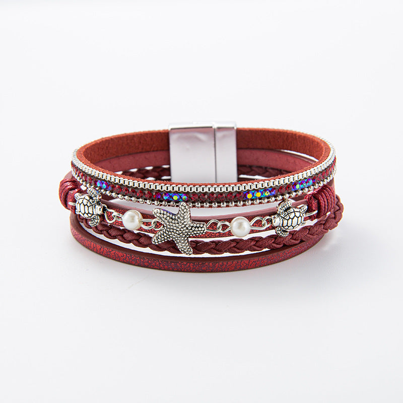 Wholesale Summer beach vacation seashell starfish multi-layer  Layered Bracelet Set