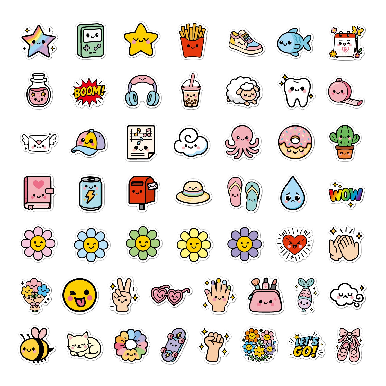 Wholesale 100pcs Cute clouds flowers and animals Waterproof Vinyl Stickers