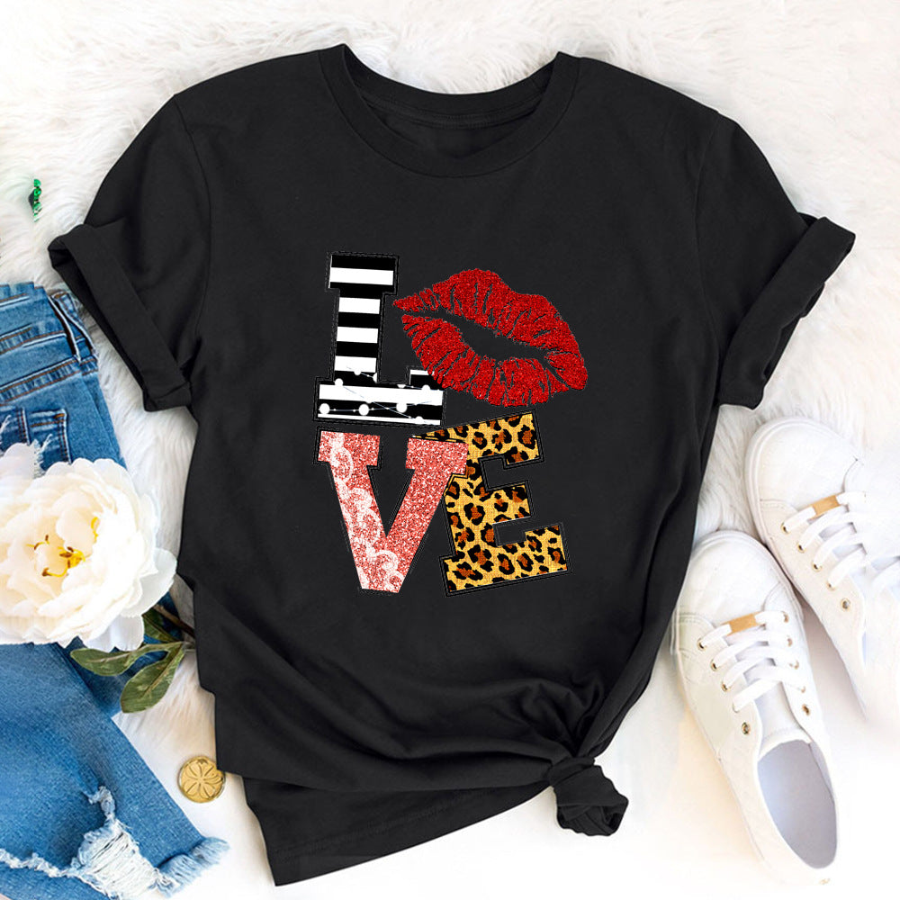 Wholesale Valentine's Day LOVE letter print short sleeves