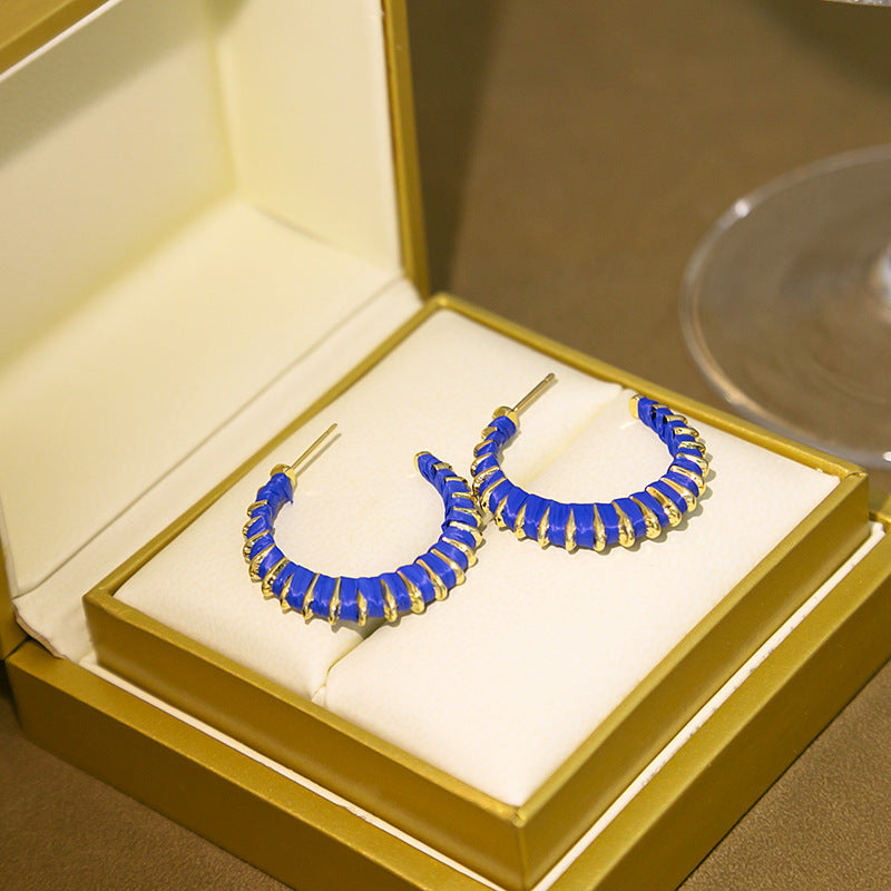Wholesale of New Products In 2023, Colorful Color Matching C-shaped Metal Earrings