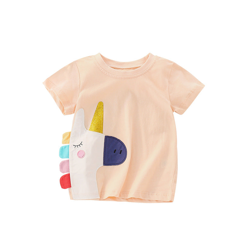 Wholesale Girls Crew Neck Unicorn Kids Tops