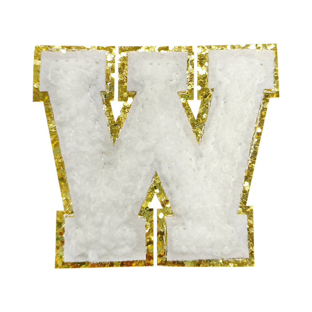 Wholesale White Towel Embroidered Alphabet Patches A Z With Gold Glitter Stylish DIY Accessory For Coats And Crafts