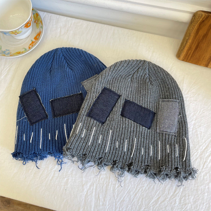 Wholesale Autumn and Winter Hip Hop Warm Raw Edge Patch Beanie
