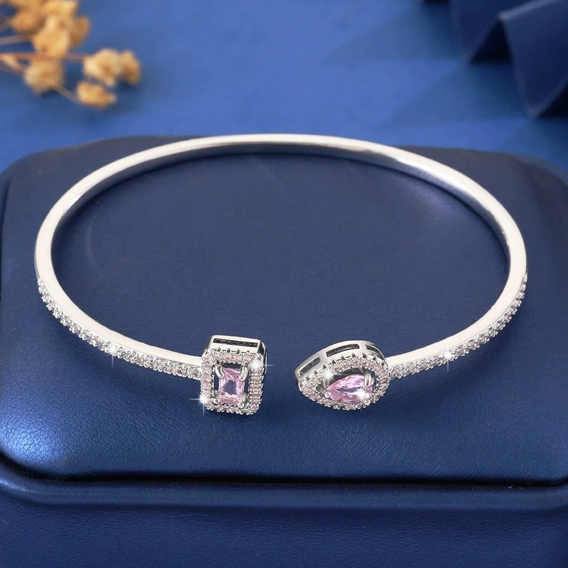 Wholesale Square water droplet shaped zircon and diamond inlaid adjustable bracelet