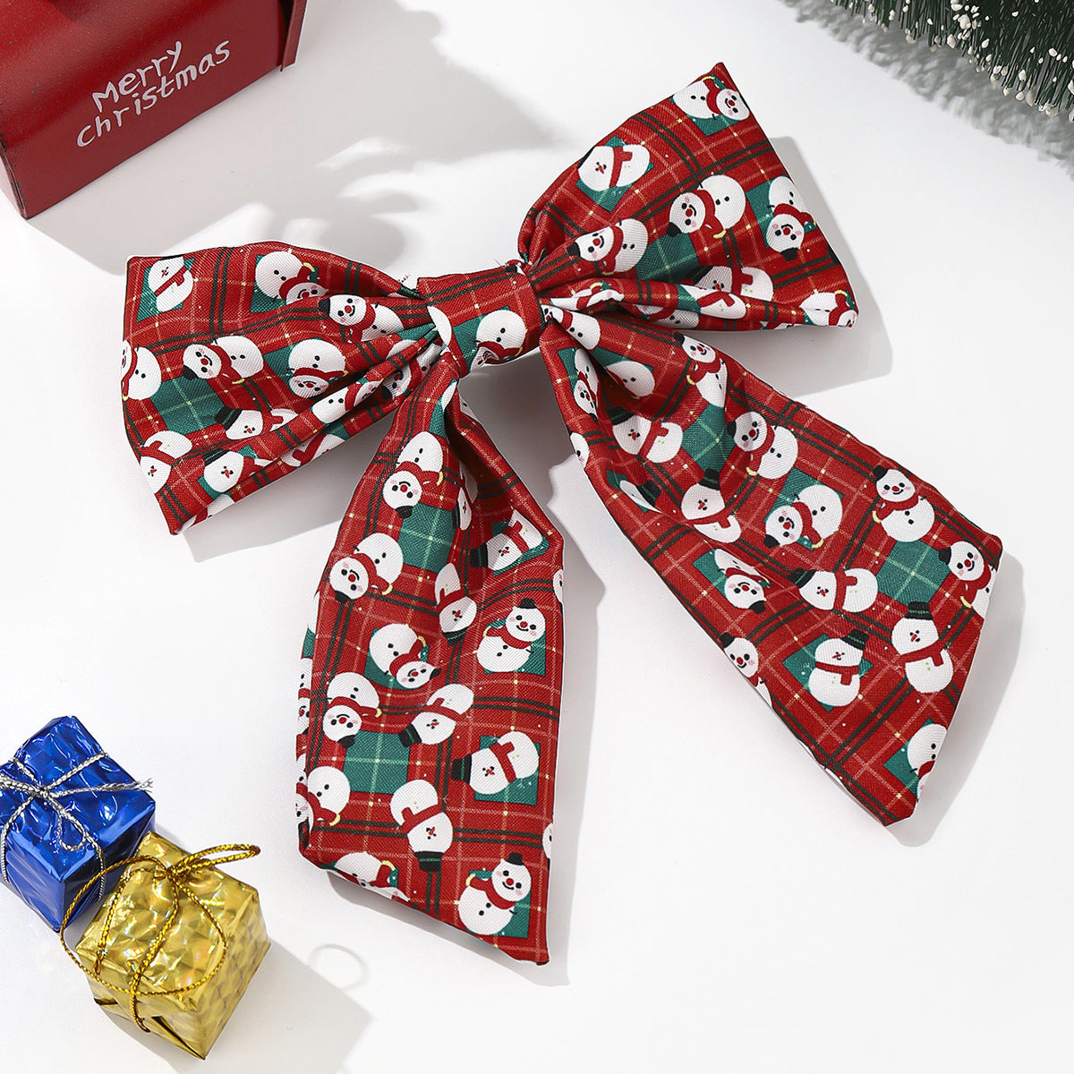 Wholesale Fabric knotted  gift pine tree snowflake striped plaid solid color knotted wide brim hairpin