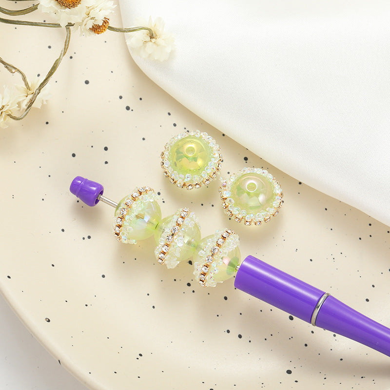 Wholesale 10pcs luminous with diamond straight hole handmade round Acrylic beads
