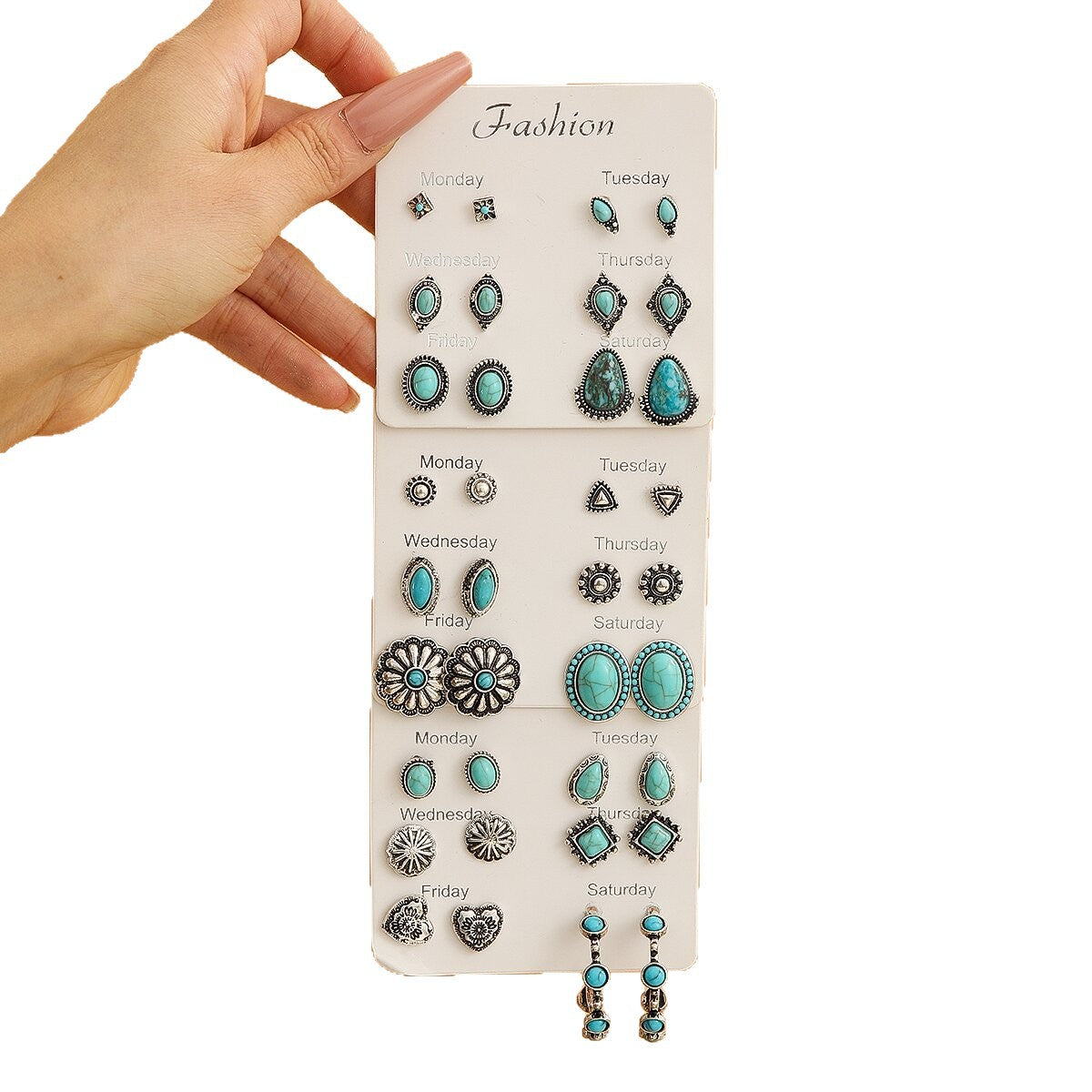 Wholesale 6 Pairs Bohemian Turquoise Drop Earrings Set Arrow Heart Flower Tassel Ethnic Style Chic Jewelry Accessory For Everyday Wear