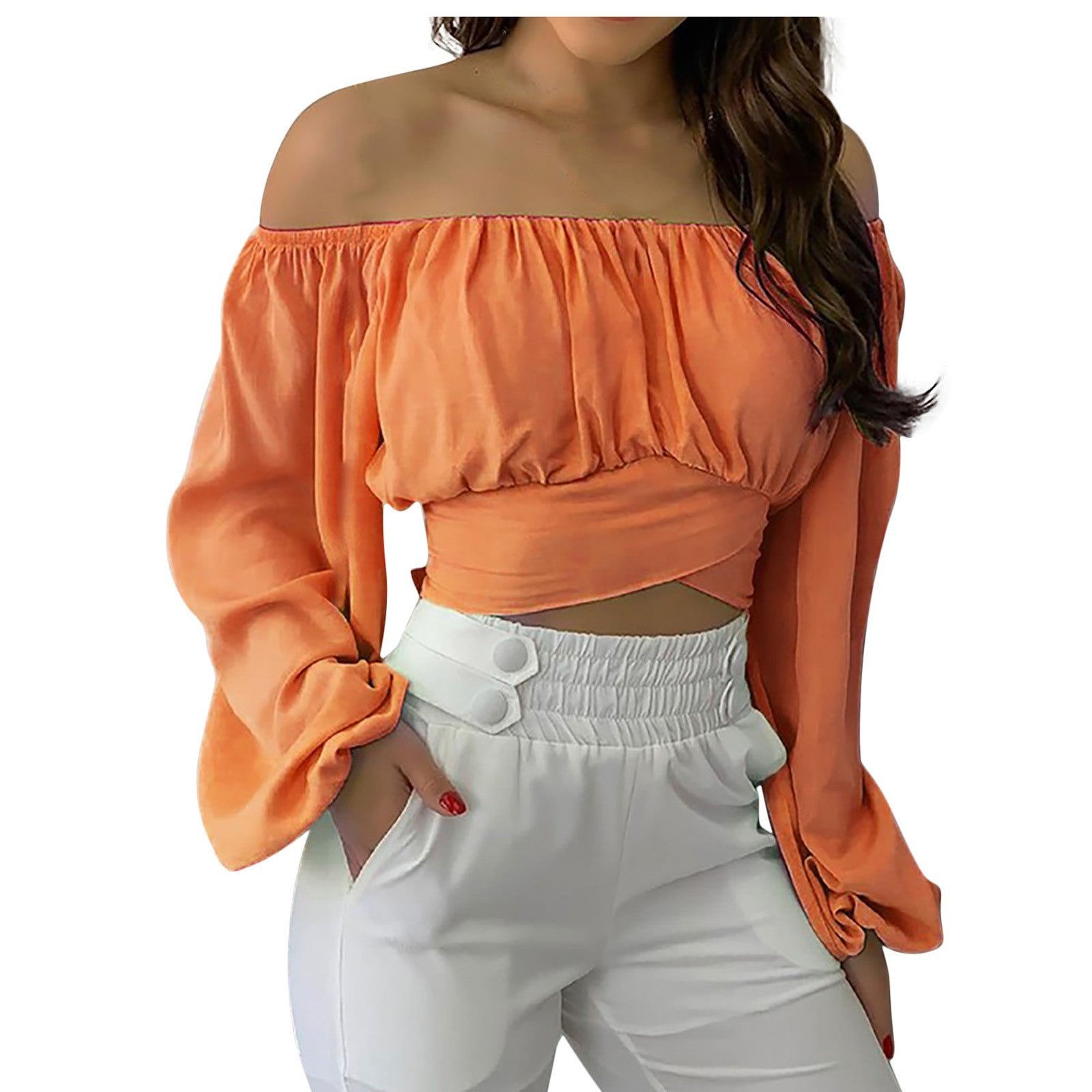 Wholesale Off-the-shoulder Cross-Strap Long-Sleeved Top