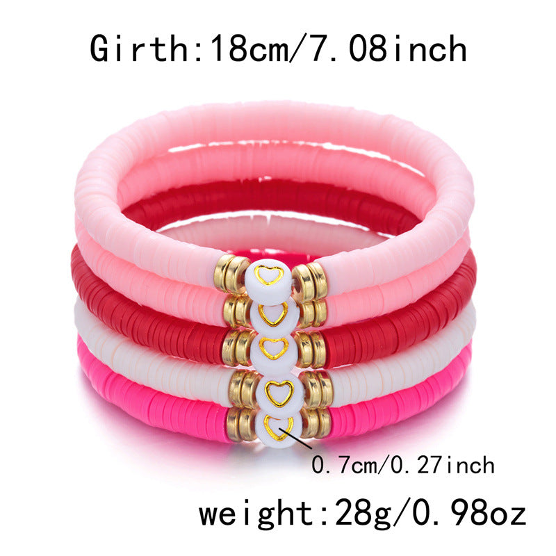 Wholesale Love Soft Ceramic Valentine' s Day Pink Letter  Layered Bracelet Set