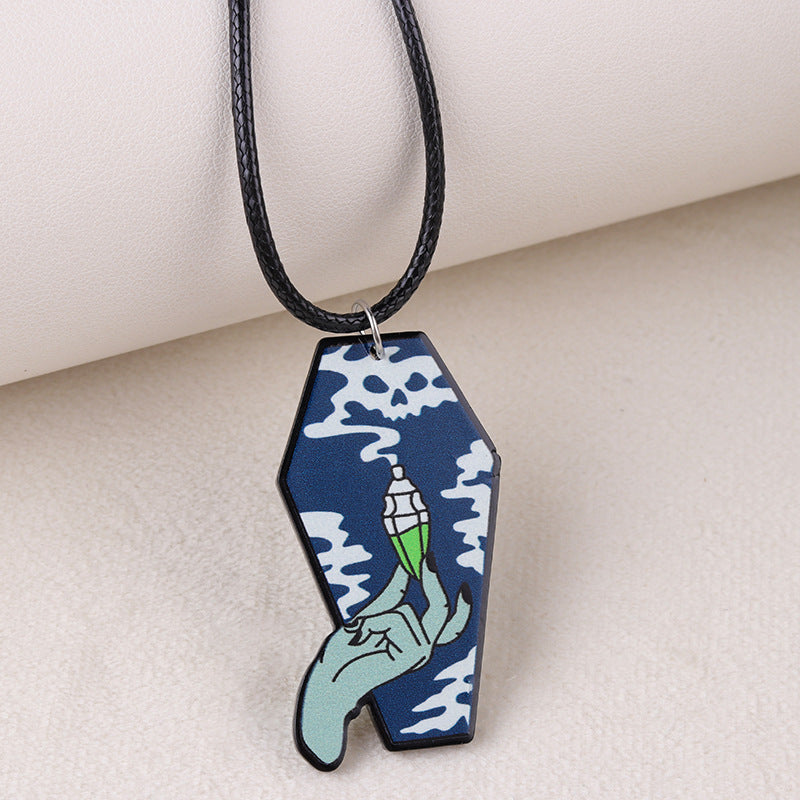 Wholesale Creative Skull Rose Acrylic Personalized Retro Fun Necklaces