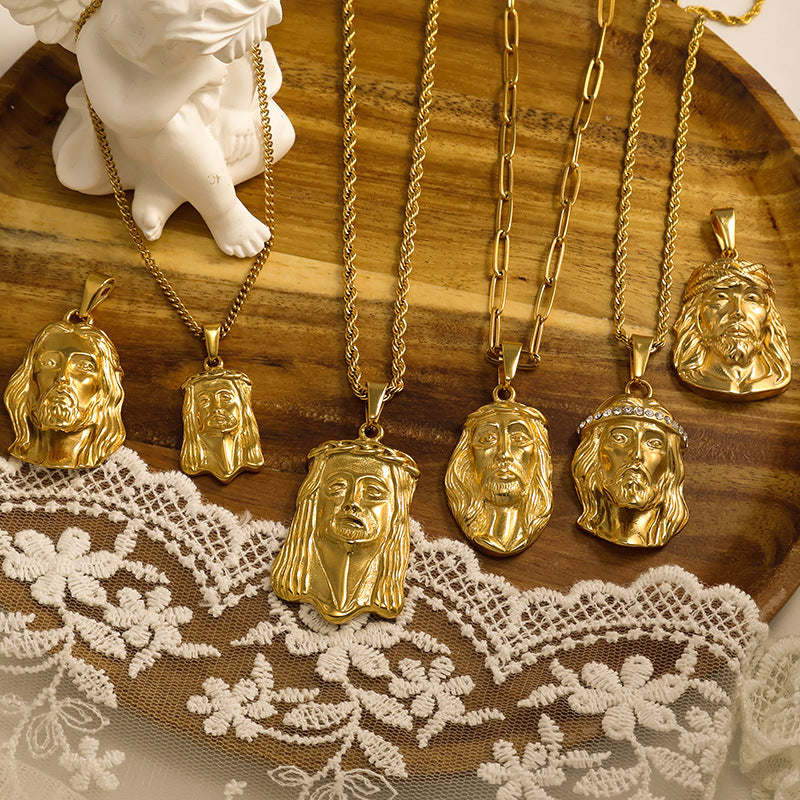 Wholesale Gold long haired portrait diamond studded stainless steel pendant