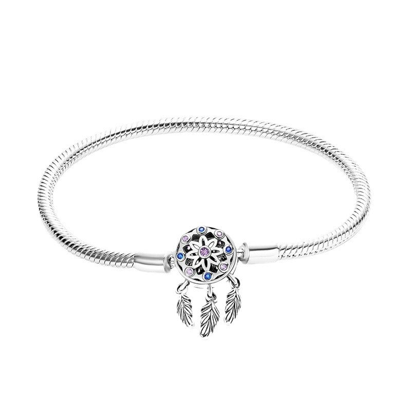 Wholesale Four leaf clover dream catcher net snake bone Silver plating bracelet