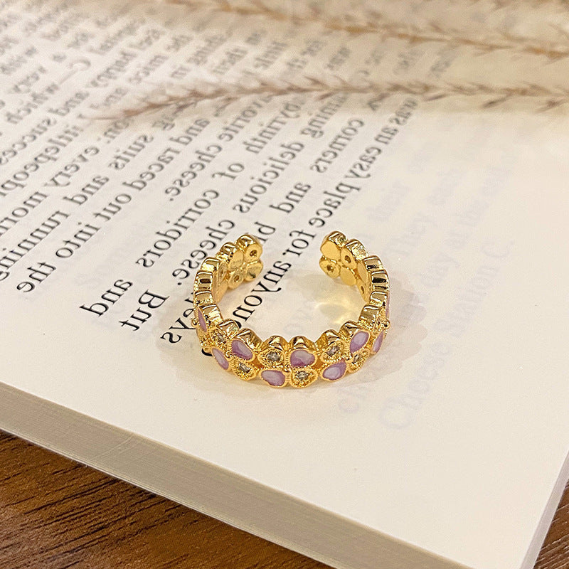 Wholesale Flower bud colored enamel drip pattern ring