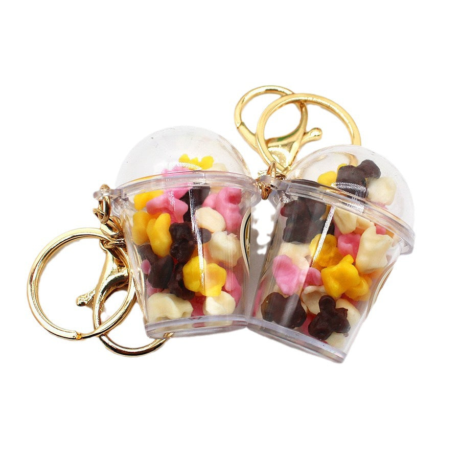 Wholesale Simulation Food Play Popcorn Cup Pendant Mini Milk Tea Cup Keychain