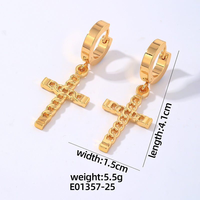 Wholesale Hip Hop Titanium Steel Polished Earrings Cross Pendant Hoop Earrings