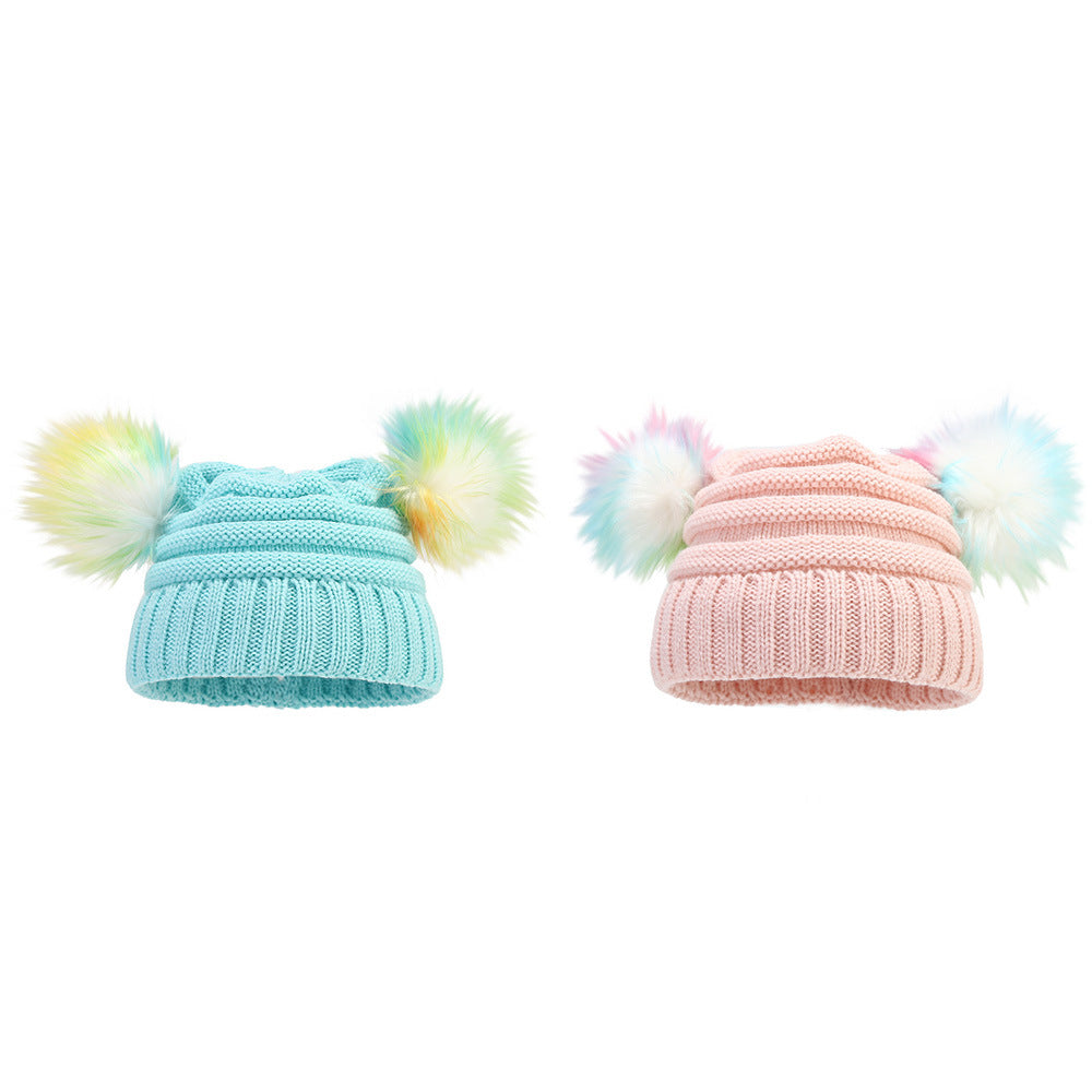Wholesale Children's Knitted Hats 3-10 Years Old, Colorful Fur Ball Woolen Hats, Winter Hats