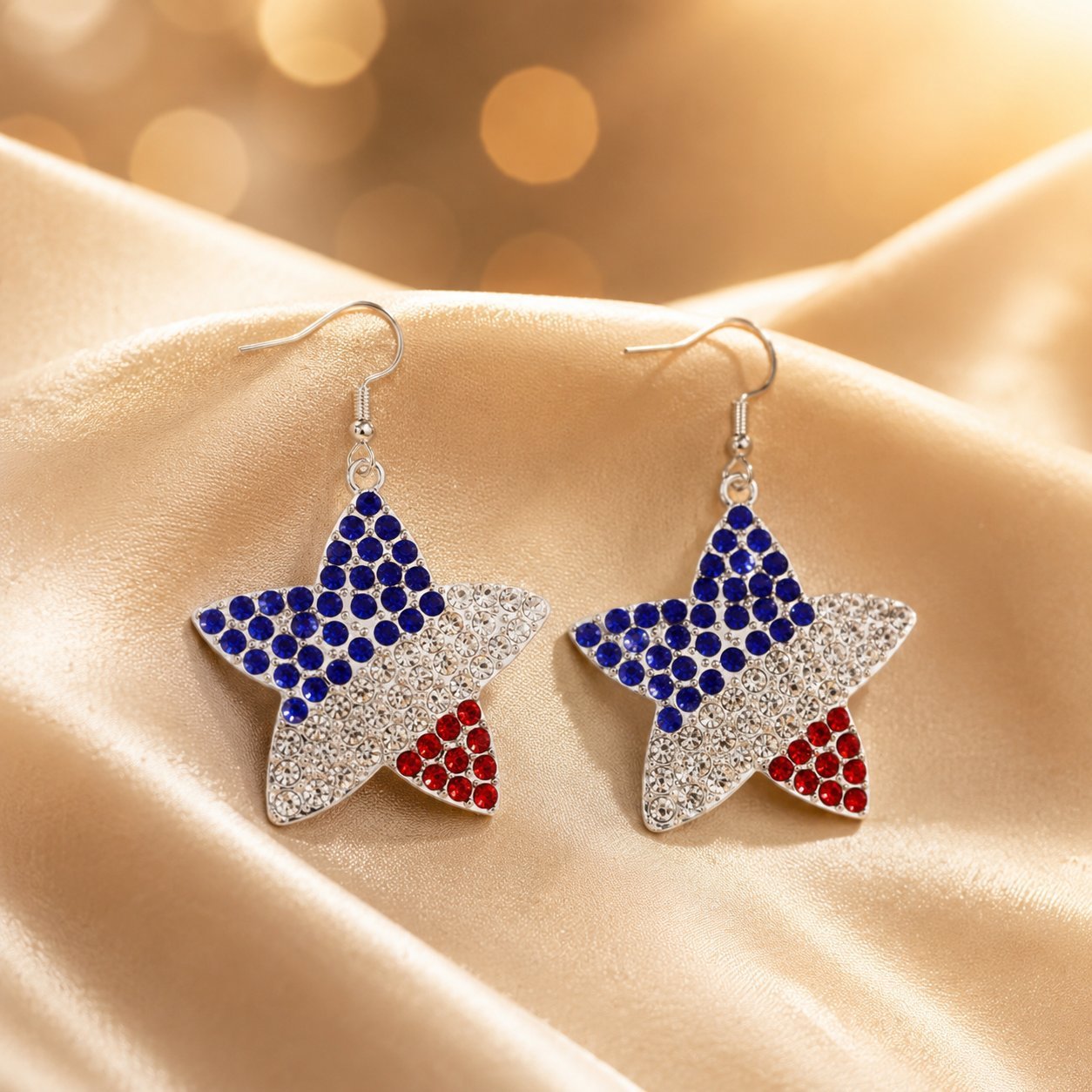 Wholesale Patriotic Star Heart Earrings For Women Red White Blue Rhinestone Alloy Independence Day Fashion Jewelry Accessory Gift