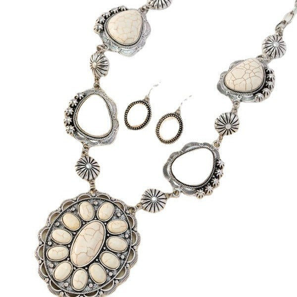 Wholesale Western style exaggerated shaped turquoise necklace and earring jewelry set