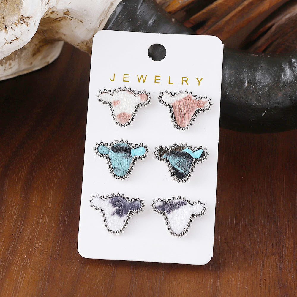 Wholesale Western Bullhead Cow Pattern Metal Earring Set