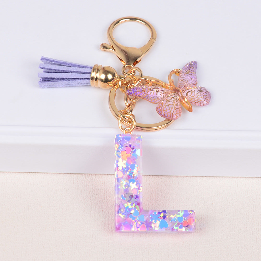 卸売スノーフレークラブスパンコールレター樹脂キーホルダー