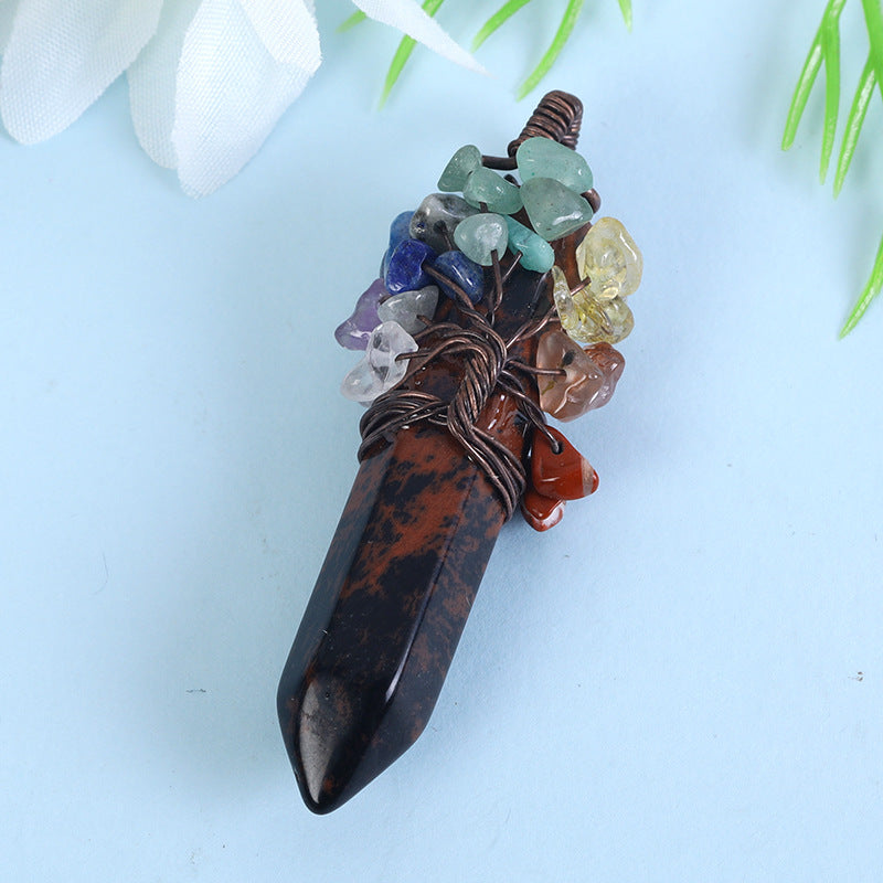 Wholesale Crystal Raw Stone Hexagonal Column Wrapped Copper Wire Tree of Life Colorful Gravel Pendant Necklaces