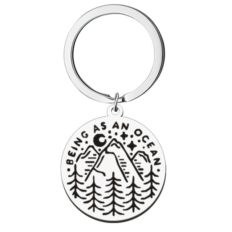 Wholesale Outdoor Travel Scenery Stainless Steel Round Plate Necklace Keychain