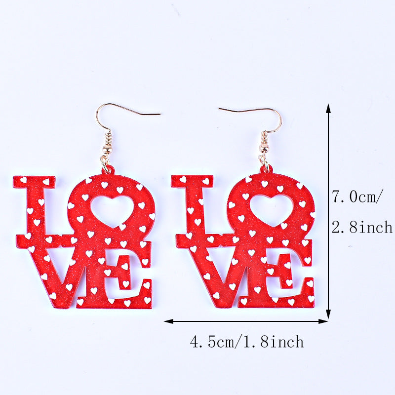 Wholesale Valentine's Day Heart Letter Love Heart Shape Red Pink Earrings