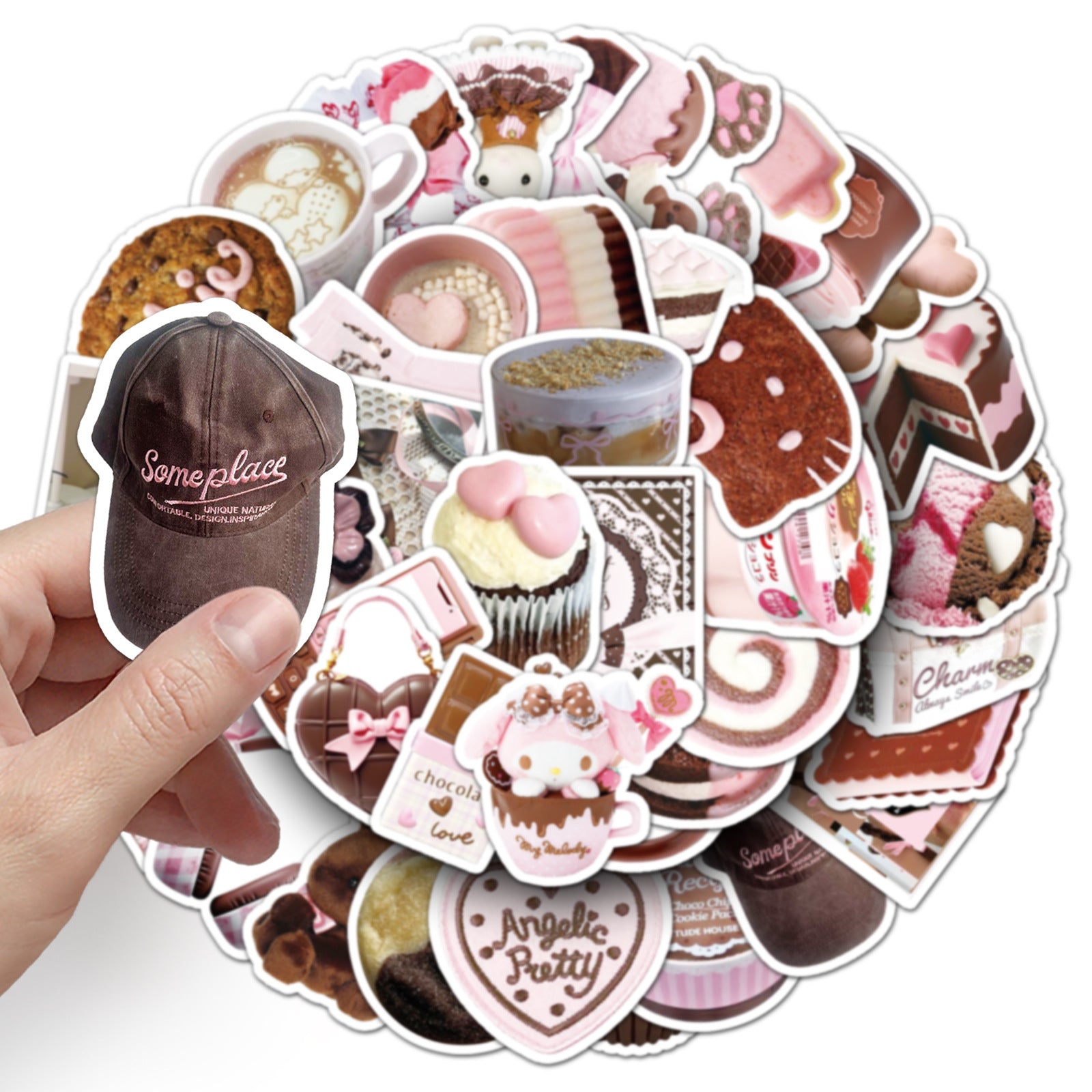 Wholesale 50 cartoon pink-brown chocolate girly dessert doodle stickers