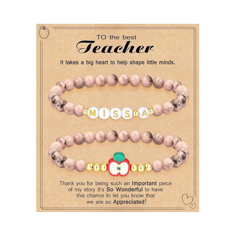 Wholesale Letter Teacher' s Day Soft Ceramic Apple Layered Bracelet Set