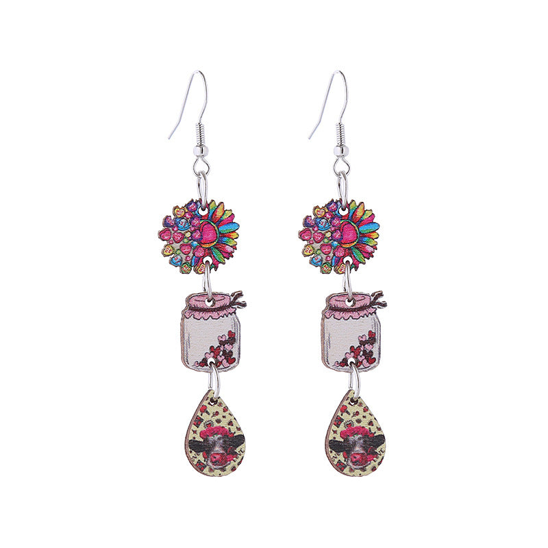 Wholesale Valentine's Day Love Boots Cat Cowboy Hat Wooden Earrings