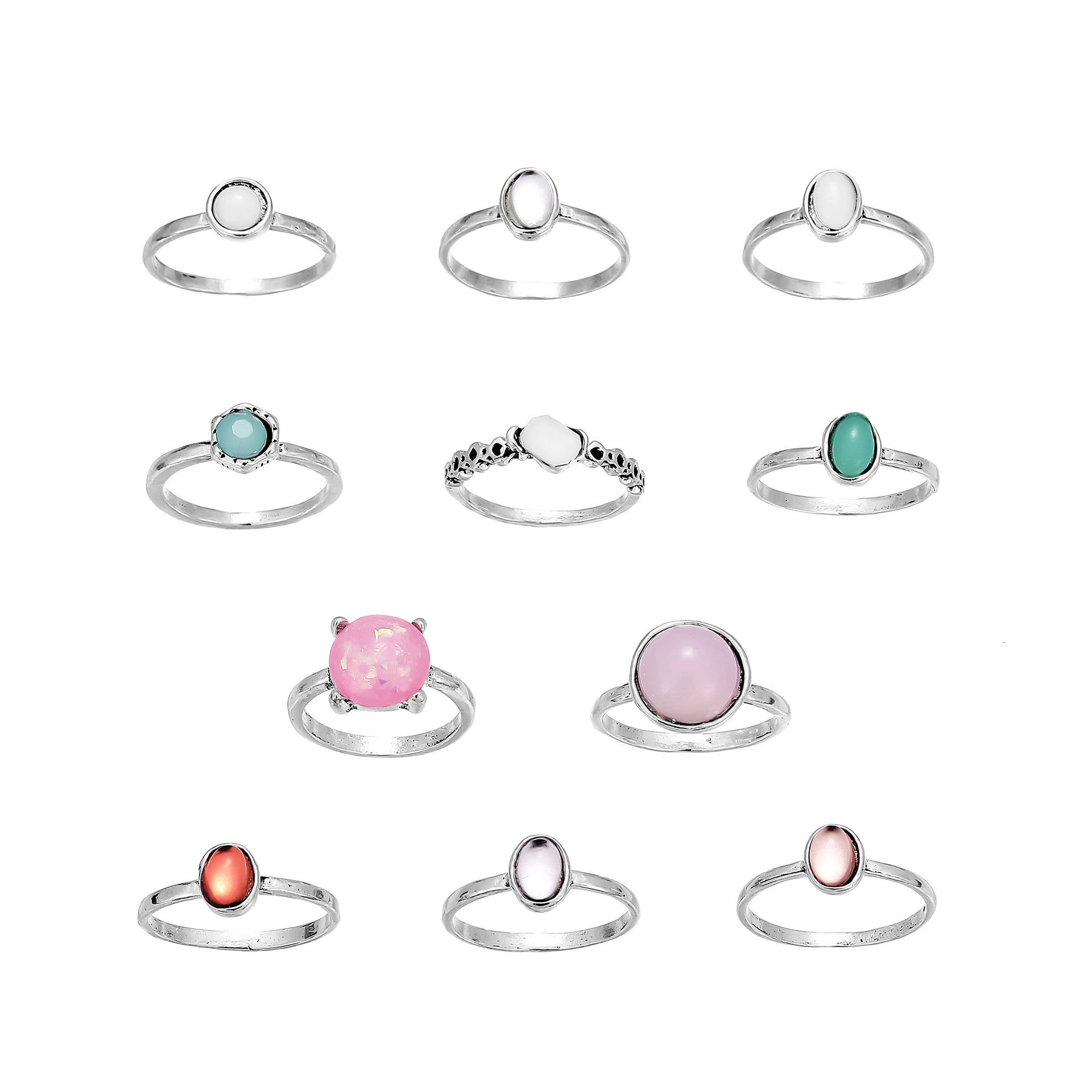 Wholesale Fashionable colorful candy-colored gemstone 11-piece ring set