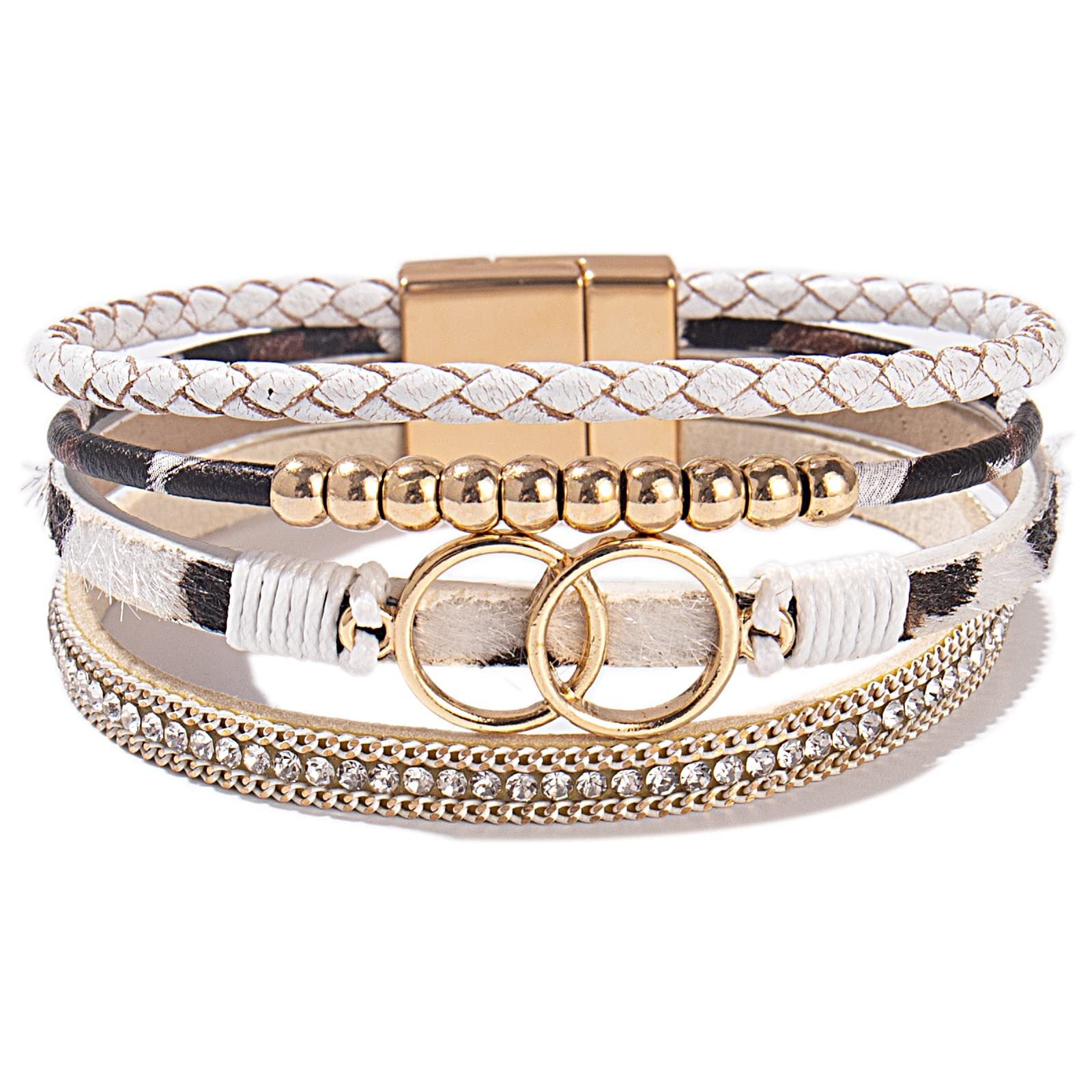 Wholesale Handmade Magnetic Clasp Diamond Encrusted Leather Bracelet