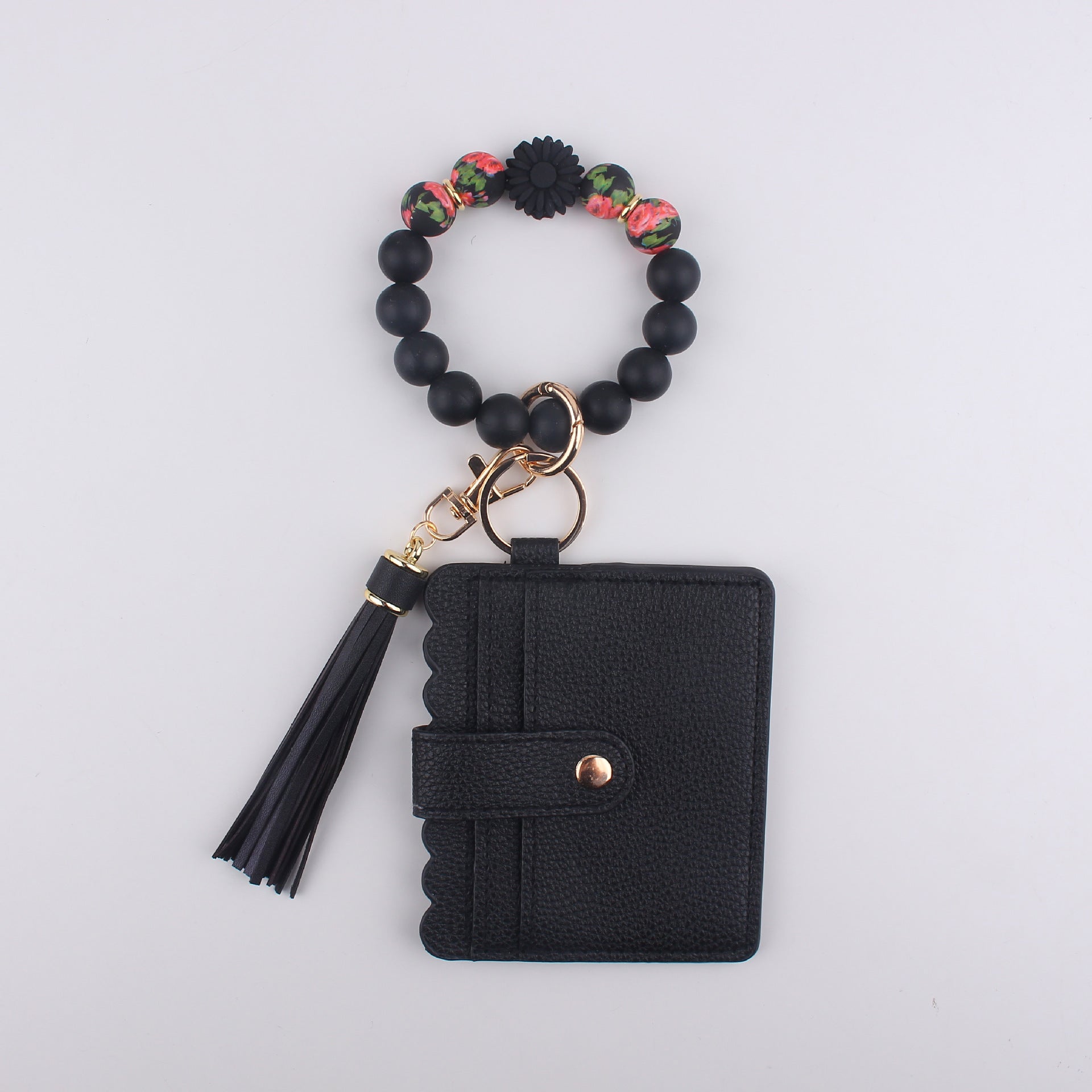 Wholesale Daisy Beads Bracelet Multi-layer Card Bag Zipper Coin Purse Silicone Beads Bracelet Keychain