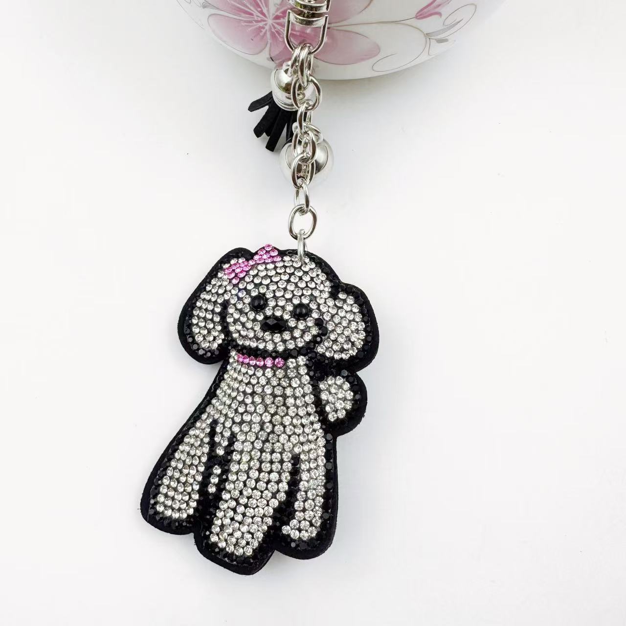 Wholesale Rhinestone Dog Keychain Cute Cartoon Design Bag Charm Wedding Favor Car Key Accessory