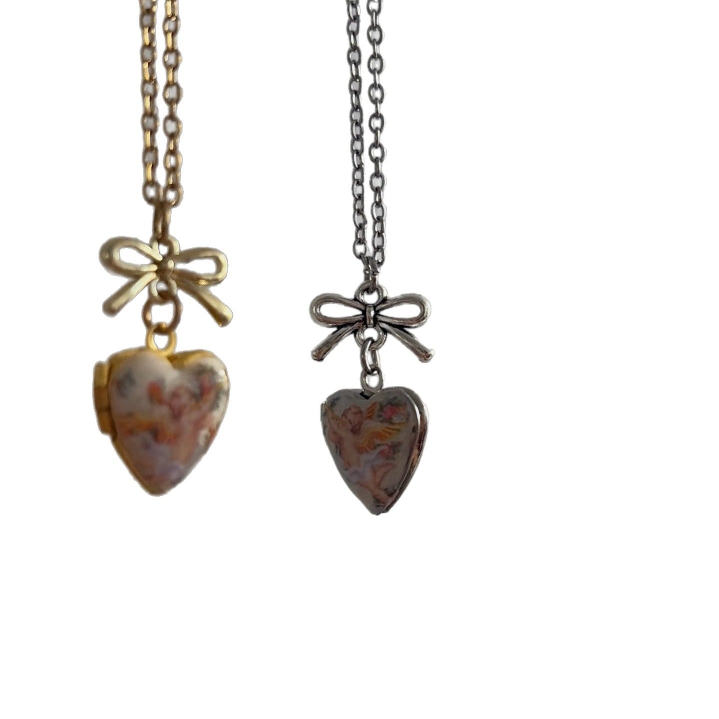 Wholesale Angel Heart Shaped Box Gold Bow Necklace