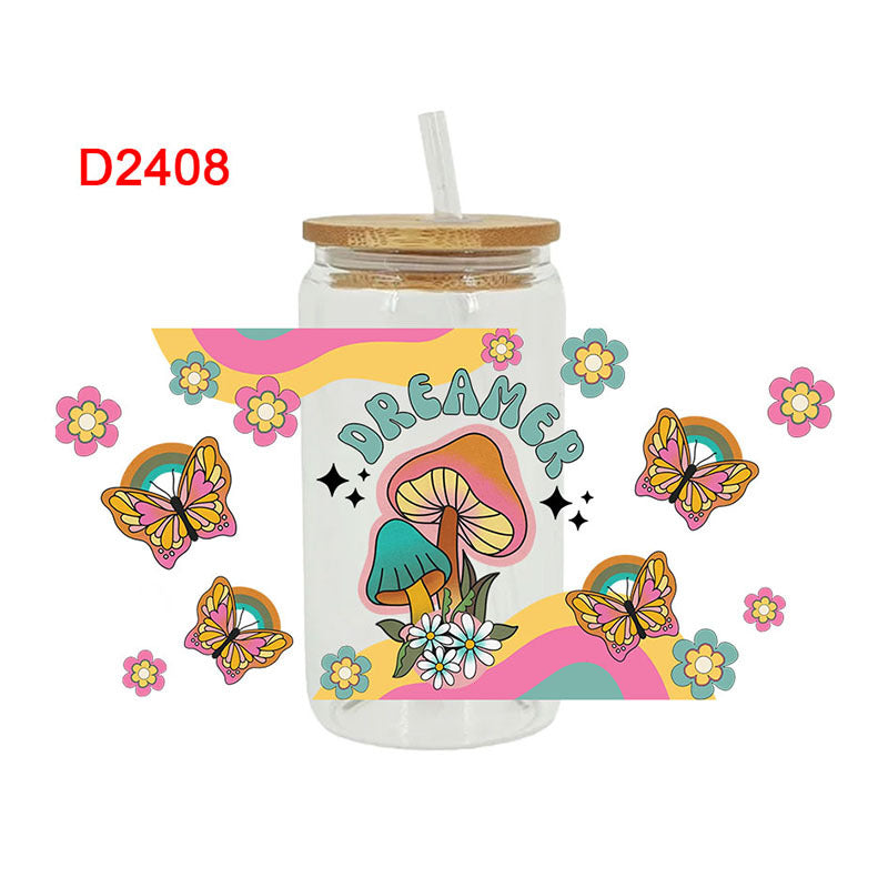 Wholesale Flowers bees butterflies mushrooms 16oz Cup UV DTF Wraps