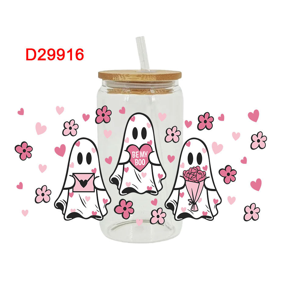 Wholesale Pink Love Ghost Valentine's Day 16oz Cup UV DTF Wraps