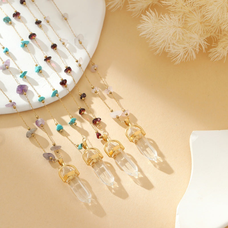 Wholesale of Natural Stone Chains, Fashionable and Versatile Titanium Steel Necklaces