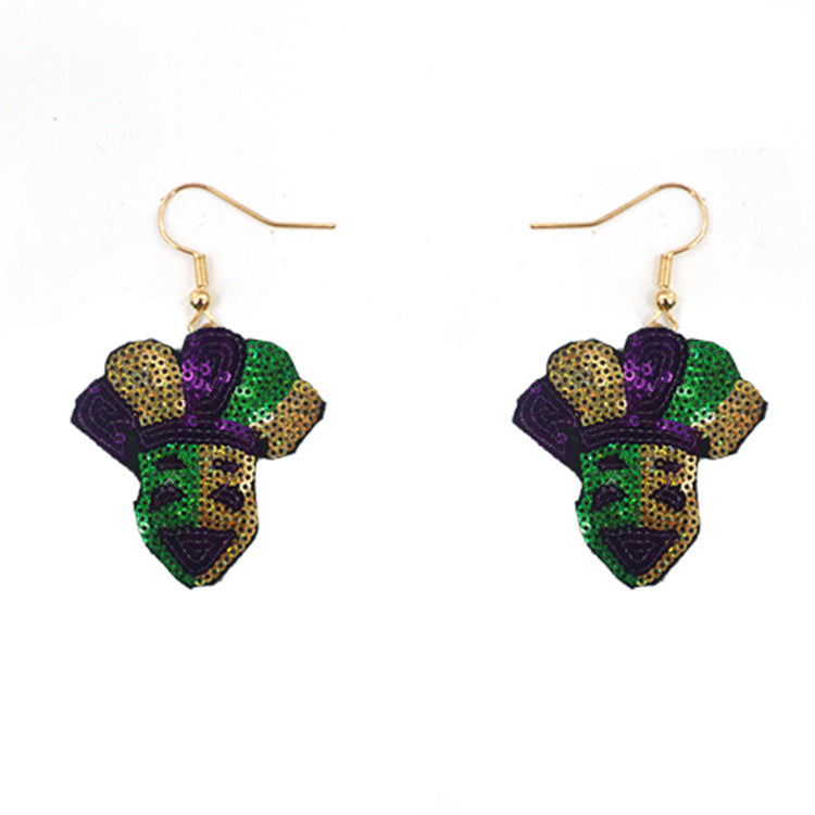 Wholesale Carnival Sequin Gold Purple Green Feather Accessories Earrings