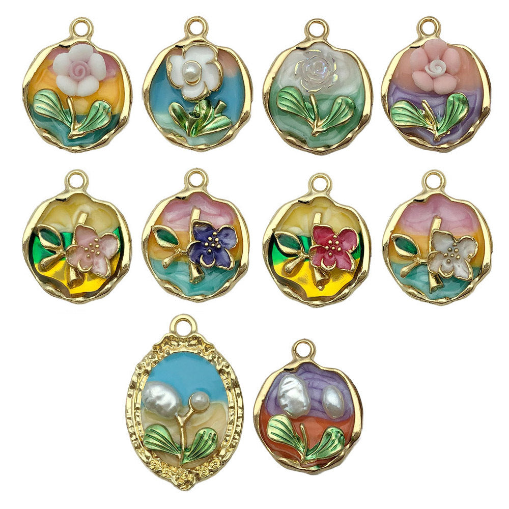 Wholesale Oil Painting Ocean Starfish Alloy Oil Dropping DIY Jewelry Accessories French Retro Light Luxury Enamel Earrings Necklace Pendant