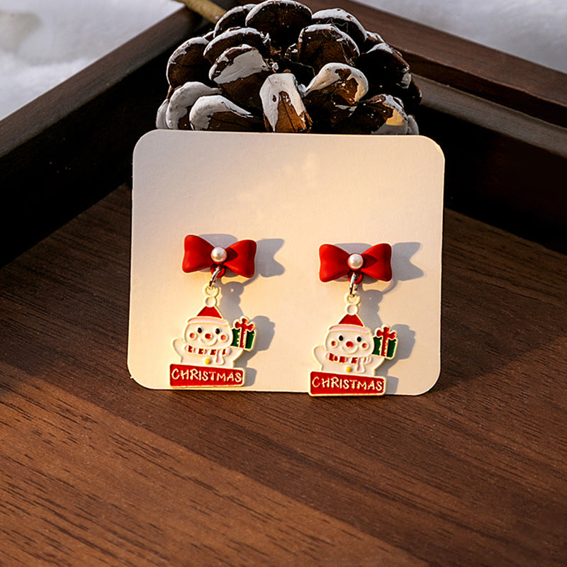 Wholesale  Christmas Elk Bell Bow Earrings  Ear Jewelry