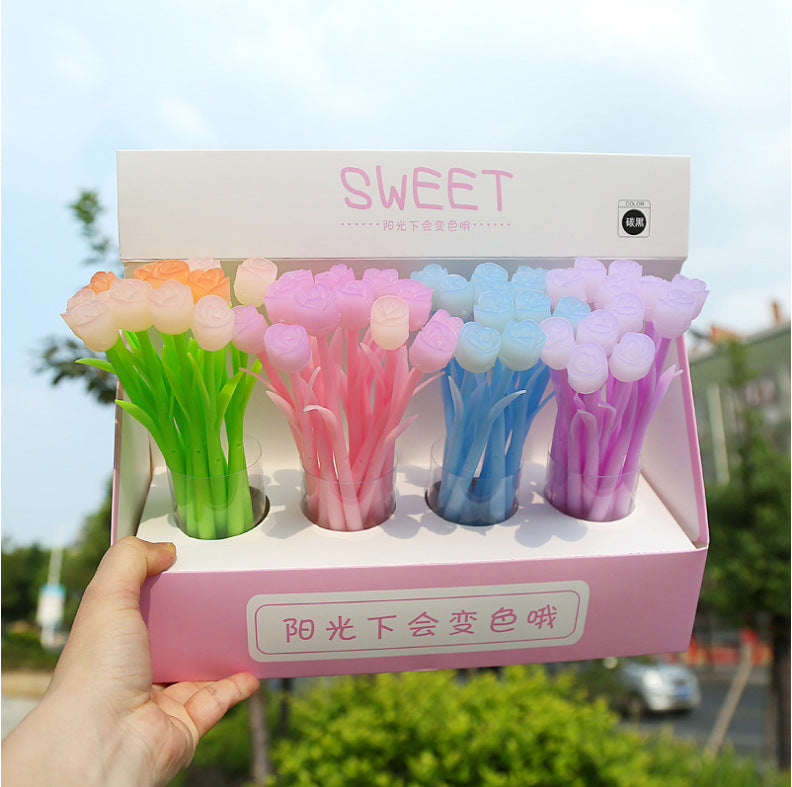 Wholesale 12 PCS Plastic Rose Flower Gel Pen