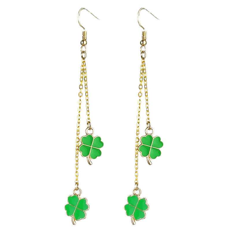 Wholesale St. Patrick's Clover Four-leaf Clover Lucky Chain Pendant Metal Fashion Earrings