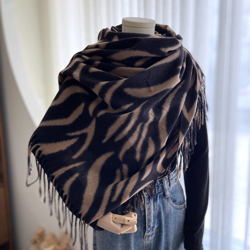 Wholesale 2023 Autumn and Winter Striped Printed Tassel Imitation Cashmere Scarf