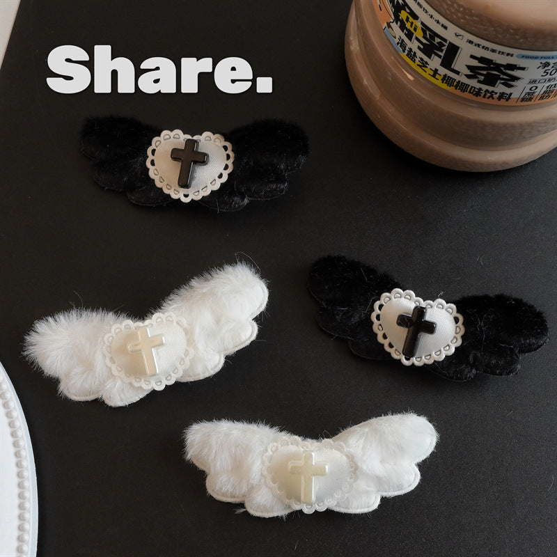 Wholesale White Angel Heart Cross Wings Hairpin