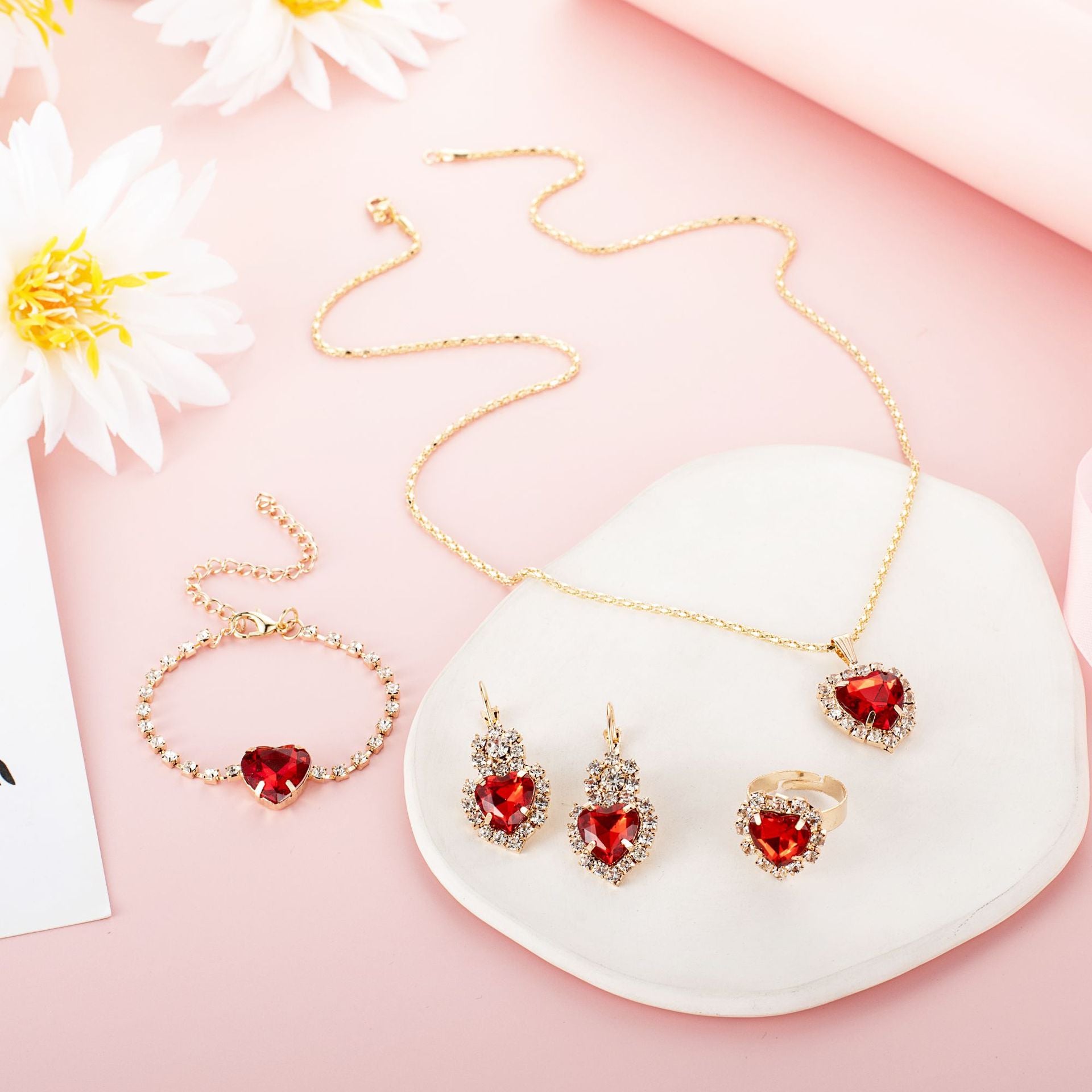 Wholesale Alloy Water Drop Full Diamond Necklace,  Earrings,  and Ring Set
